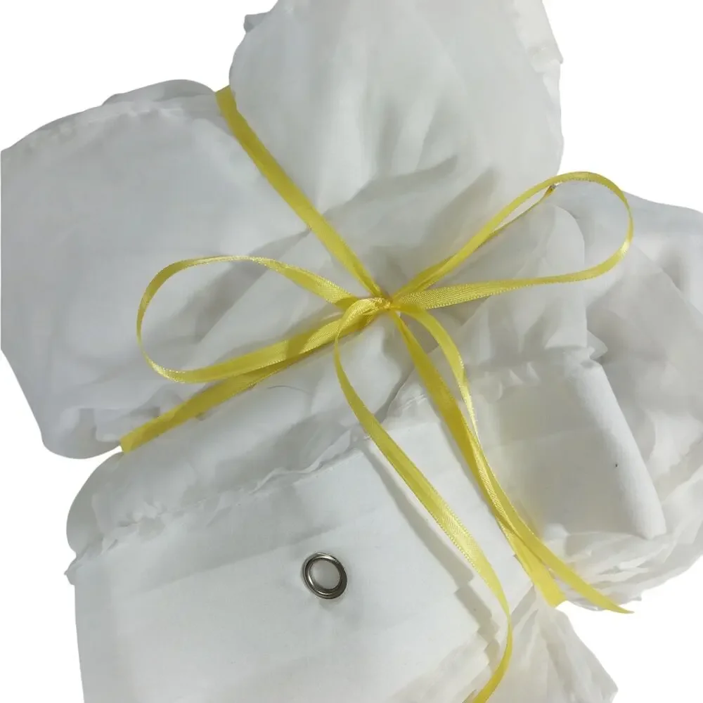 GORGEOUS PURE WHITE RUFFLED/TIERED CHIFFON FLOUNCY SHOWER CURTAIN! 72